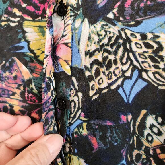 Womens Investments Butterfly Blouse, Sz L Multicolor Button Front Cardigan - Picture 9 of 9
